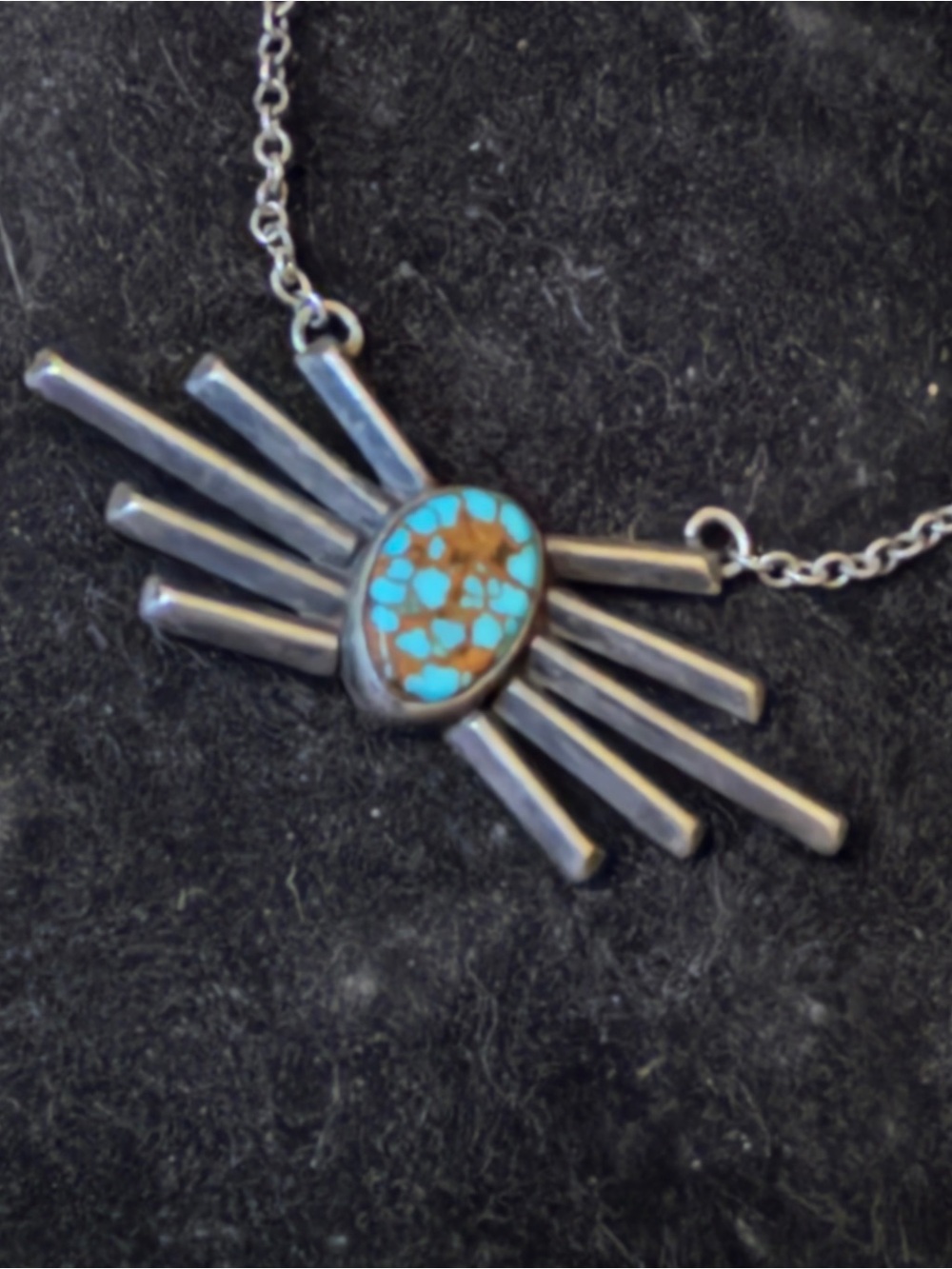 Sterling Silver Turquoise Burst Necklace - Blue spiderwebTurquoise Pendant